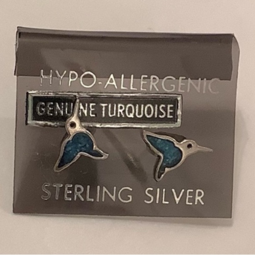 NEW STERLING SILVER GENUINE TURQUOISE HUMMINGBIRD EARRINGS